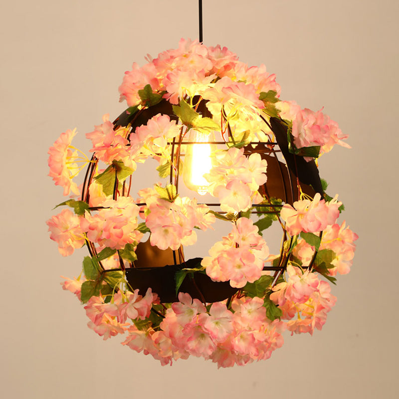 12"/16" Dia Metal Black Drop Lamp Orb 1 Head Industrial LED Down Lighting Pendant with Cherry Blossom Clearhalo 'Art Deco Pendants' 'Black' 'Cast Iron' 'Ceiling Lights' 'Ceramic' 'Crystal' 'Industrial Pendants' 'Industrial' 'Metal' 'Middle Century Pendants' 'Pendant Lights' 'Pendants' 'Rustic Pendants' 'Tiffany' Lighting' 392352