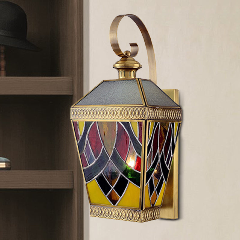 1 Light Wall Mount Lamp Arab Style Corner Sconce Lighting with Pyramid White/Red Glass Shade Clearhalo 'Wall Lamps & Sconces' 'Wall Lights' Lighting' 392356