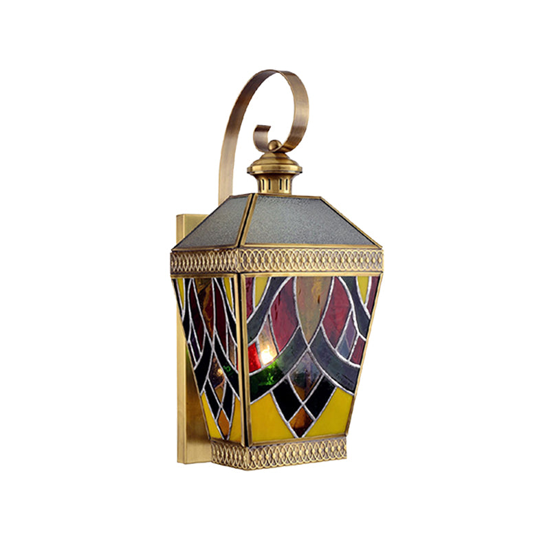 1 Light Wall Mount Lamp Arab Style Corner Sconce Lighting with Pyramid White/Red Glass Shade Clearhalo 'Wall Lamps & Sconces' 'Wall Lights' Lighting' 392358