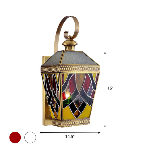 1 Light Wall Mount Lamp Arab Style Corner Sconce Lighting with Pyramid White/Red Glass Shade Clearhalo 'Wall Lamps & Sconces' 'Wall Lights' Lighting' 392359