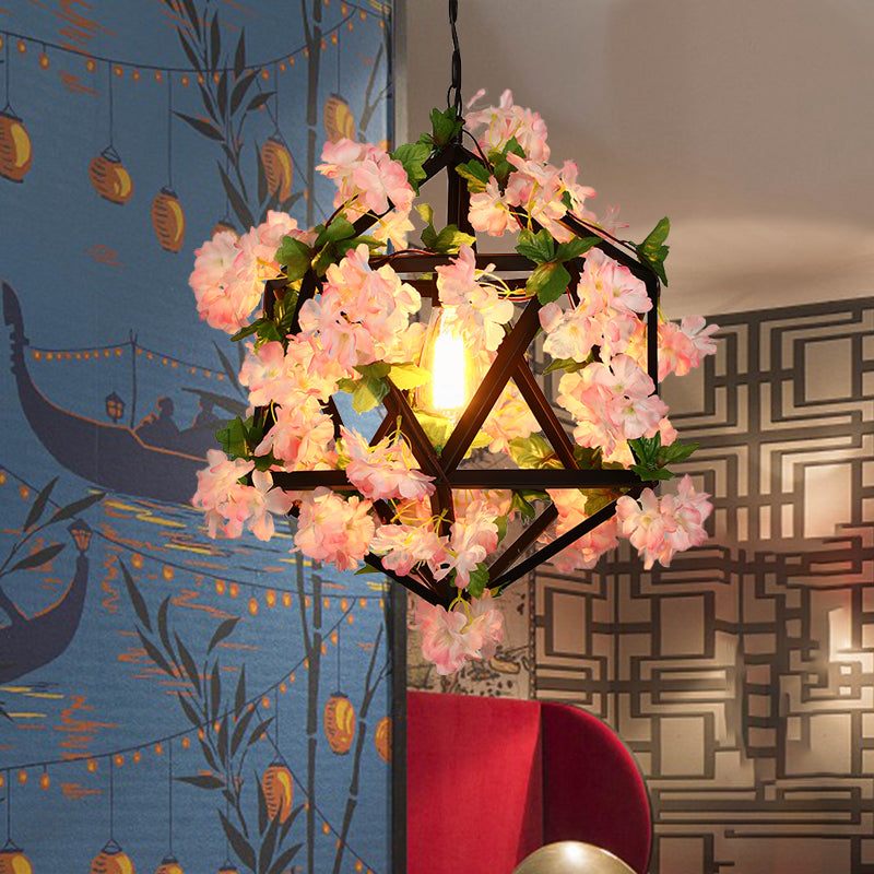10.5"/15" W 1 Head Metal Ceiling Light Antique Pink/Green Geometric Restaurant LED Down Lighting with Plant/Cherry Blossom Clearhalo 'Art Deco Pendants' 'Cast Iron' 'Ceiling Lights' 'Ceramic' 'Crystal' 'Industrial Pendants' 'Industrial' 'Metal' 'Middle Century Pendants' 'Pendant Lights' 'Pendants' 'Tiffany' Lighting' 392362