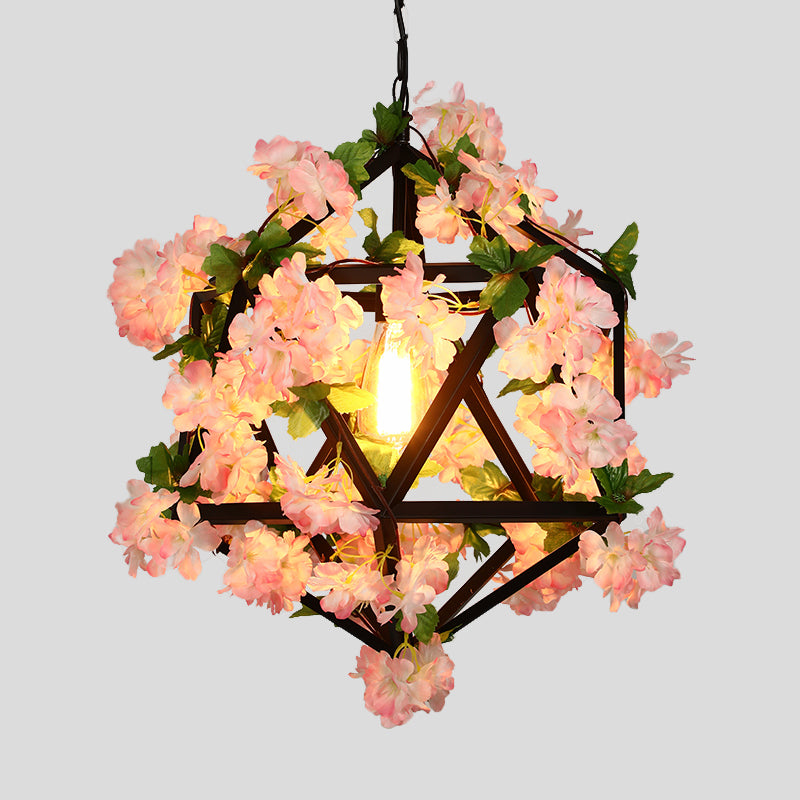 10.5"/15" W 1 Head Metal Ceiling Light Antique Pink/Green Geometric Restaurant LED Down Lighting with Plant/Cherry Blossom Clearhalo 'Art Deco Pendants' 'Cast Iron' 'Ceiling Lights' 'Ceramic' 'Crystal' 'Industrial Pendants' 'Industrial' 'Metal' 'Middle Century Pendants' 'Pendant Lights' 'Pendants' 'Tiffany' Lighting' 392364