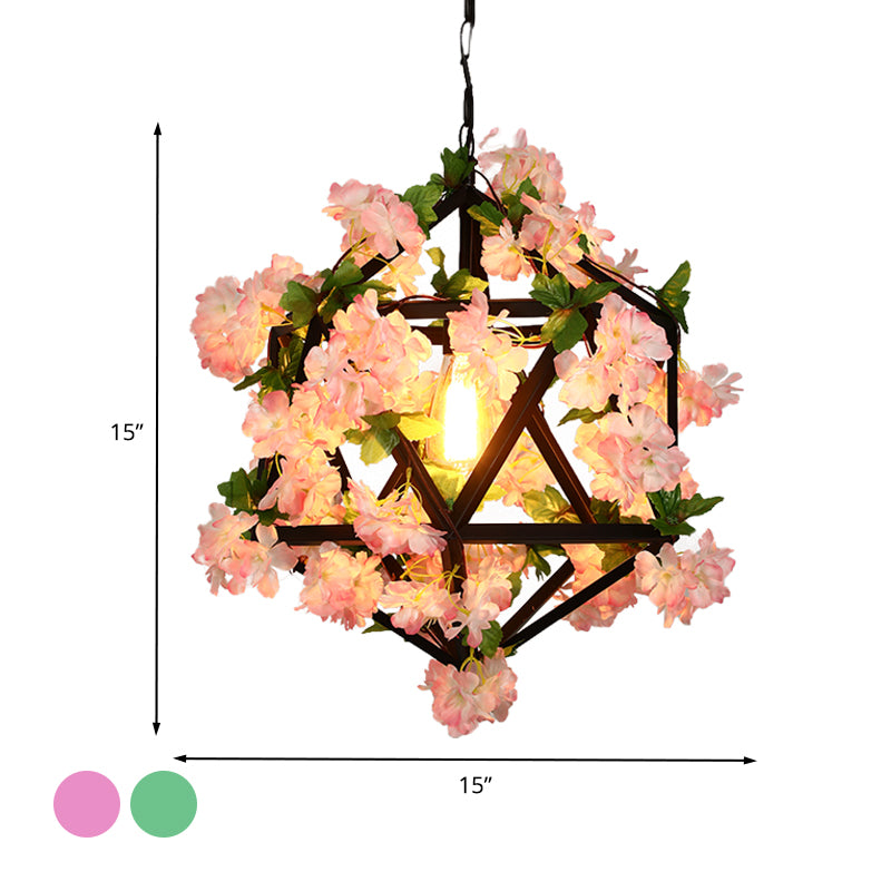 10.5"/15" W 1 Head Metal Ceiling Light Antique Pink/Green Geometric Restaurant LED Down Lighting with Plant/Cherry Blossom Clearhalo 'Art Deco Pendants' 'Cast Iron' 'Ceiling Lights' 'Ceramic' 'Crystal' 'Industrial Pendants' 'Industrial' 'Metal' 'Middle Century Pendants' 'Pendant Lights' 'Pendants' 'Tiffany' Lighting' 392366