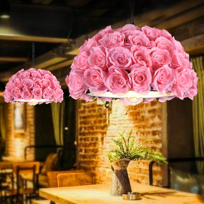 Industrial Dome Rose Down Lighting 1 Bulb LED Metal Pendant Light in Pink for Restaurant Clearhalo 'Art Deco Pendants' 'Cast Iron' 'Ceiling Lights' 'Ceramic' 'Crystal' 'Industrial Pendants' 'Industrial' 'Metal' 'Middle Century Pendants' 'Pendant Lights' 'Pendants' 'Tiffany' Lighting' 392371