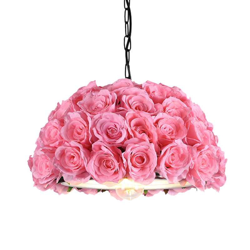Industrial Dome Rose Down Lighting 1 Bulb LED Metal Pendant Light in Pink for Restaurant Clearhalo 'Art Deco Pendants' 'Cast Iron' 'Ceiling Lights' 'Ceramic' 'Crystal' 'Industrial Pendants' 'Industrial' 'Metal' 'Middle Century Pendants' 'Pendant Lights' 'Pendants' 'Tiffany' Lighting' 392373