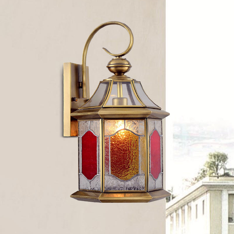 Red Glass Suspended Sconce Lamp Arab 1-Bulb Balcony Wall Mount Light with Curved Arm Clearhalo 'Wall Lamps & Sconces' 'Wall Lights' Lighting' 392376