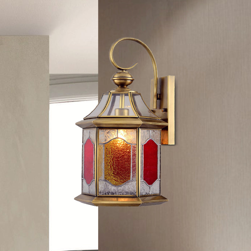 Red Glass Suspended Sconce Lamp Arab 1-Bulb Balcony Wall Mount Light with Curved Arm Clearhalo 'Wall Lamps & Sconces' 'Wall Lights' Lighting' 392377