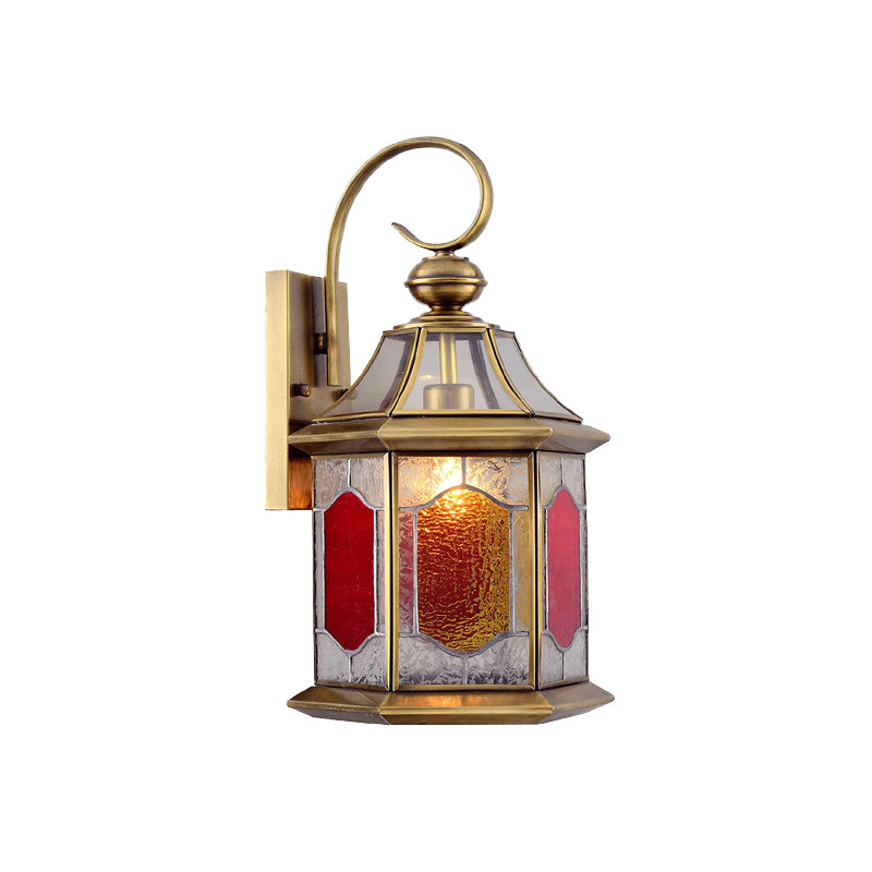 Red Glass Suspended Sconce Lamp Arab 1-Bulb Balcony Wall Mount Light with Curved Arm Clearhalo 'Wall Lamps & Sconces' 'Wall Lights' Lighting' 392378