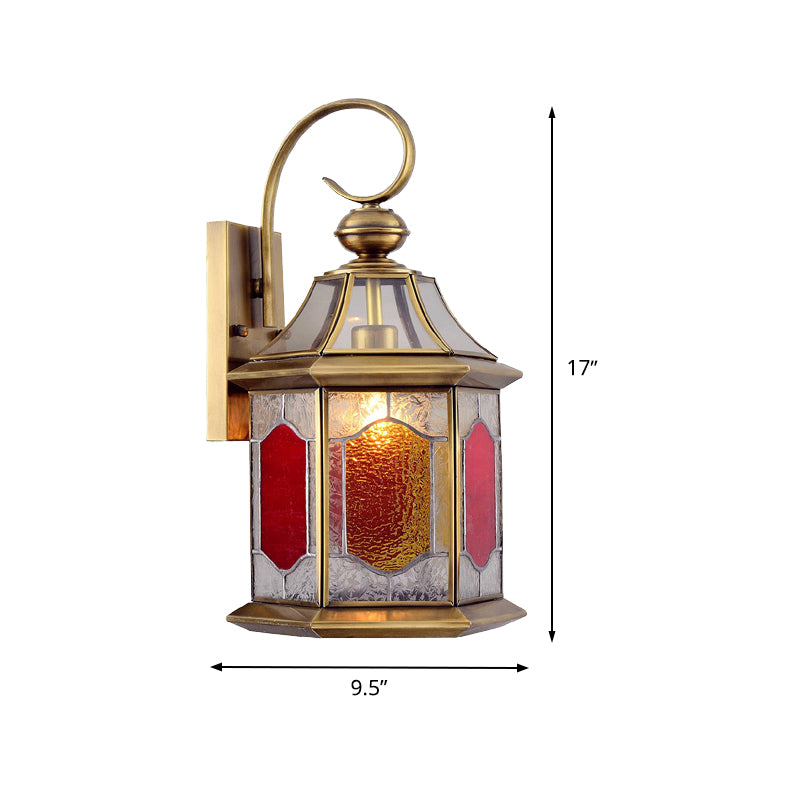 Red Glass Suspended Sconce Lamp Arab 1-Bulb Balcony Wall Mount Light with Curved Arm Clearhalo 'Wall Lamps & Sconces' 'Wall Lights' Lighting' 392379