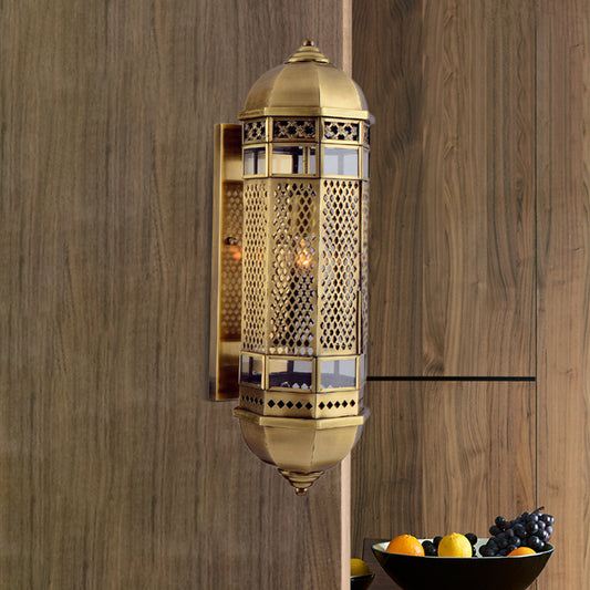 Arab Style Hollow Out Sconce 1 Head Metallic Wall Mounted Lamp Fixture in Brass for Stair Clearhalo 'Wall Lamps & Sconces' 'Wall Lights' Lighting' 392386