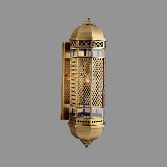 Arab Style Hollow Out Sconce 1 Head Metallic Wall Mounted Lamp Fixture in Brass for Stair Clearhalo 'Wall Lamps & Sconces' 'Wall Lights' Lighting' 392388