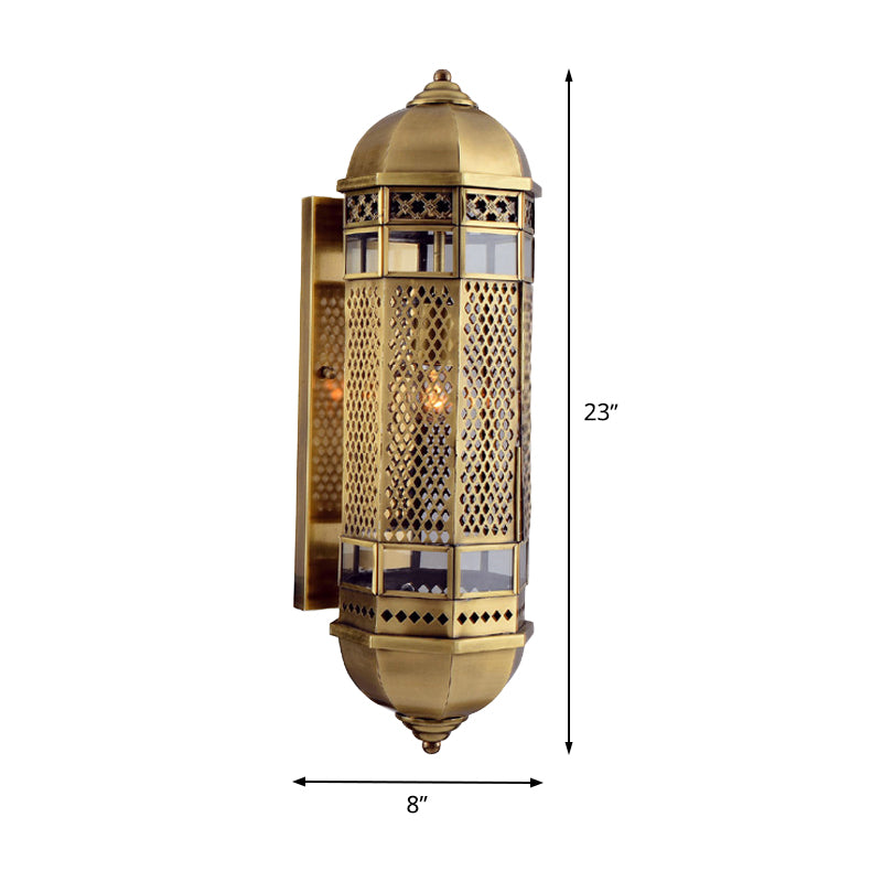 Arab Style Hollow Out Sconce 1 Head Metallic Wall Mounted Lamp Fixture in Brass for Stair Clearhalo 'Wall Lamps & Sconces' 'Wall Lights' Lighting' 392389