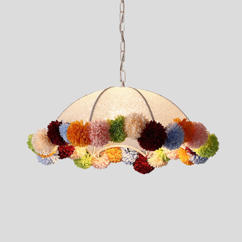 Industrial Scalloped Flower Hanging Pendant 1 Bulb Metal LED Suspension Light in White Clearhalo 'Art Deco Pendants' 'Cast Iron' 'Ceiling Lights' 'Ceramic' 'Crystal' 'Industrial Pendants' 'Industrial' 'Metal' 'Middle Century Pendants' 'Pendant Lights' 'Pendants' 'Tiffany' Lighting' 392393
