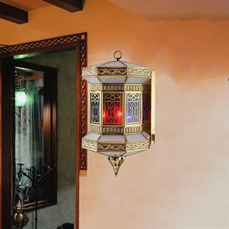 Brass 1-Light Wall Light Fixture Arab Metal Lantern Wall Sconce Lamp with Frosted Glass Shade Brass Clearhalo 'Wall Lamps & Sconces' 'Wall Lights' Lighting' 392402