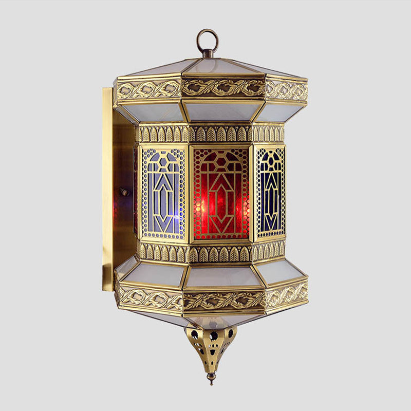 Brass 1-Light Wall Light Fixture Arab Metal Lantern Wall Sconce Lamp with Frosted Glass Shade Clearhalo 'Wall Lamps & Sconces' 'Wall Lights' Lighting' 392405