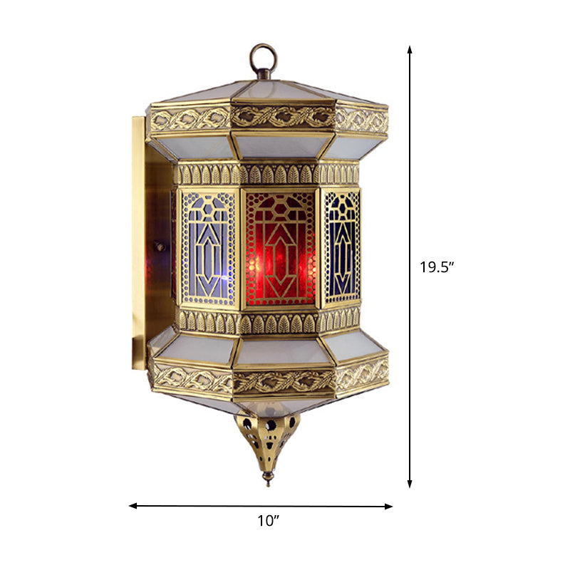 Brass 1-Light Wall Light Fixture Arab Metal Lantern Wall Sconce Lamp with Frosted Glass Shade Clearhalo 'Wall Lamps & Sconces' 'Wall Lights' Lighting' 392406