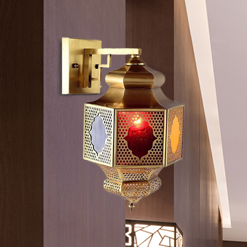 Metal Lantern Sconce Lighting Arab 1-Head Balcony Wall Mounted Ceiling Lamp in Brass Clearhalo 'Wall Lamps & Sconces' 'Wall Lights' Lighting' 392413