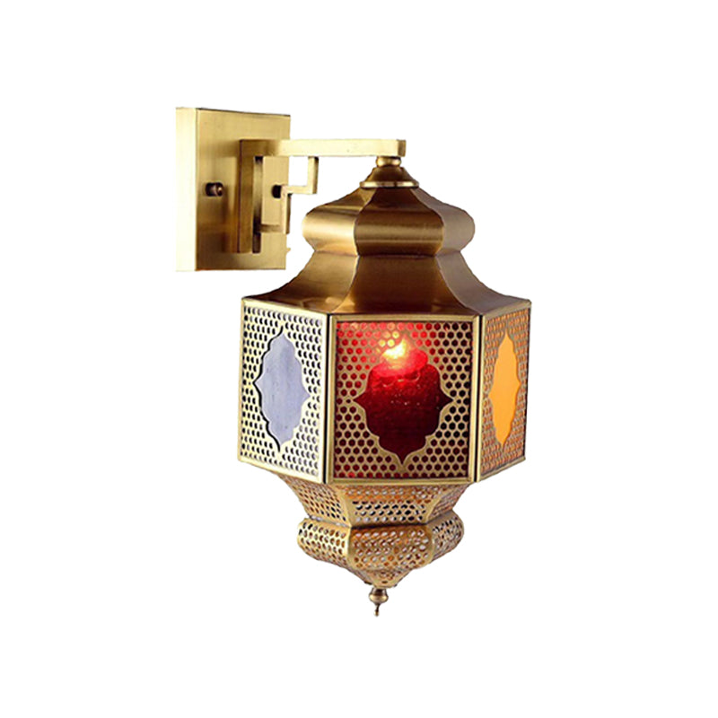 Metal Lantern Sconce Lighting Arab 1-Head Balcony Wall Mounted Ceiling Lamp in Brass Clearhalo 'Wall Lamps & Sconces' 'Wall Lights' Lighting' 392415