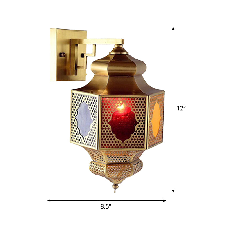 Metal Lantern Sconce Lighting Arab 1-Head Balcony Wall Mounted Ceiling Lamp in Brass Clearhalo 'Wall Lamps & Sconces' 'Wall Lights' Lighting' 392416