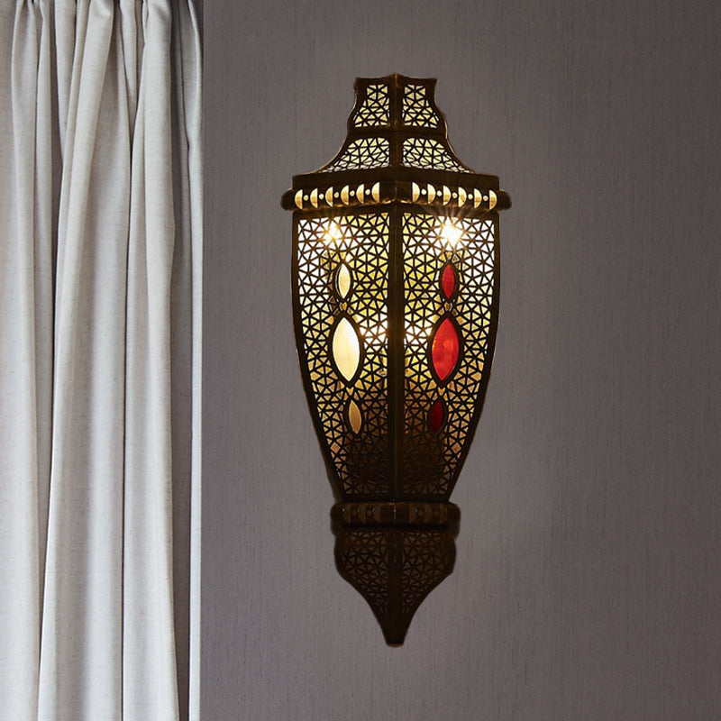 2-Bulb Wall Sconce Lamp Arab Style Hollow Out Metallic Wall Flush Mount Light in Black Black Clearhalo 'Wall Lamps & Sconces' 'Wall Lights' Lighting' 392427