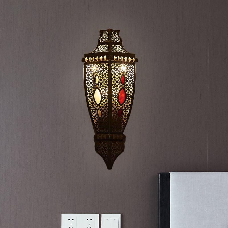 2-Bulb Wall Sconce Lamp Arab Style Hollow Out Metallic Wall Flush Mount Light in Black Clearhalo 'Wall Lamps & Sconces' 'Wall Lights' Lighting' 392429