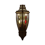 2-Bulb Wall Sconce Lamp Arab Style Hollow Out Metallic Wall Flush Mount Light in Black Clearhalo 'Wall Lamps & Sconces' 'Wall Lights' Lighting' 392430