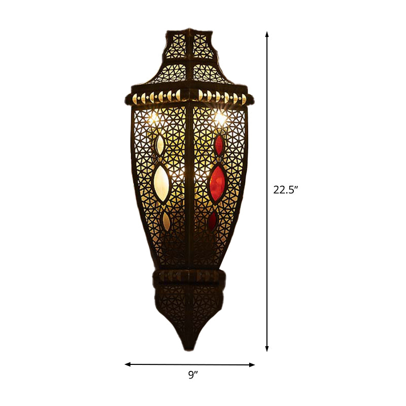 2-Bulb Wall Sconce Lamp Arab Style Hollow Out Metallic Wall Flush Mount Light in Black Clearhalo 'Wall Lamps & Sconces' 'Wall Lights' Lighting' 392431