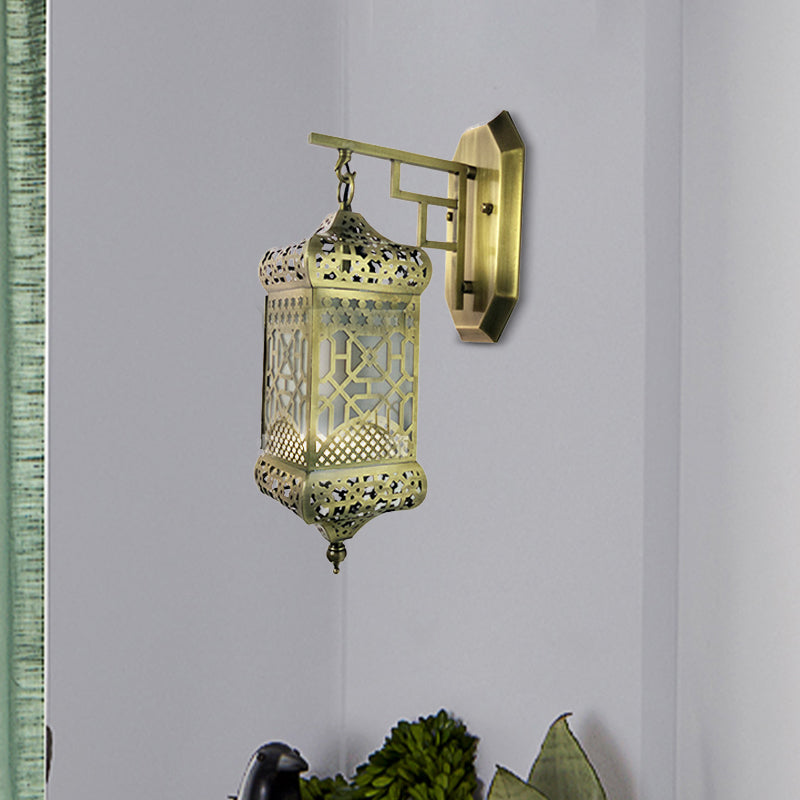 Metal Brass Wall Light Fixture Lantern 1 Light Antiqued Arab Wall Mounted Lamp for Corridor Brass Clearhalo 'Wall Lamps & Sconces' 'Wall Lights' Lighting' 392432