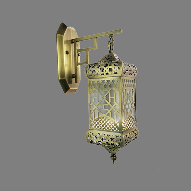 Metal Brass Wall Light Fixture Lantern 1 Light Antiqued Arab Wall Mounted Lamp for Corridor Clearhalo 'Wall Lamps & Sconces' 'Wall Lights' Lighting' 392435