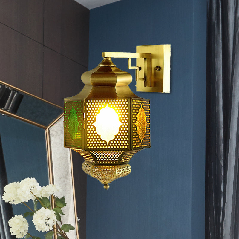 Arab Lantern Sconce Lighting 1 Head Metallic Wall Mount Lamp in Brass for Hallway Clearhalo 'Wall Lamps & Sconces' 'Wall Lights' Lighting' 392462