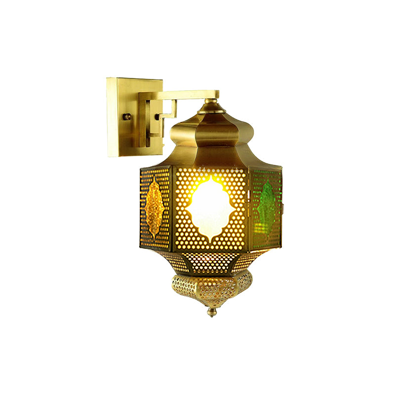 Arab Lantern Sconce Lighting 1 Head Metallic Wall Mount Lamp in Brass for Hallway Clearhalo 'Wall Lamps & Sconces' 'Wall Lights' Lighting' 392463