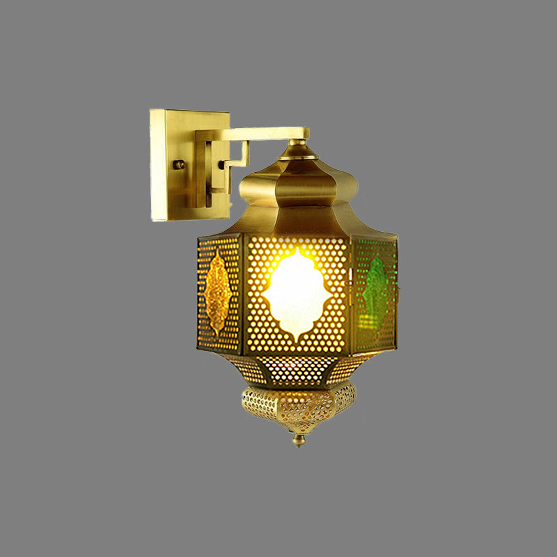 Arab Lantern Sconce Lighting 1 Head Metallic Wall Mount Lamp in Brass for Hallway Clearhalo 'Wall Lamps & Sconces' 'Wall Lights' Lighting' 392464