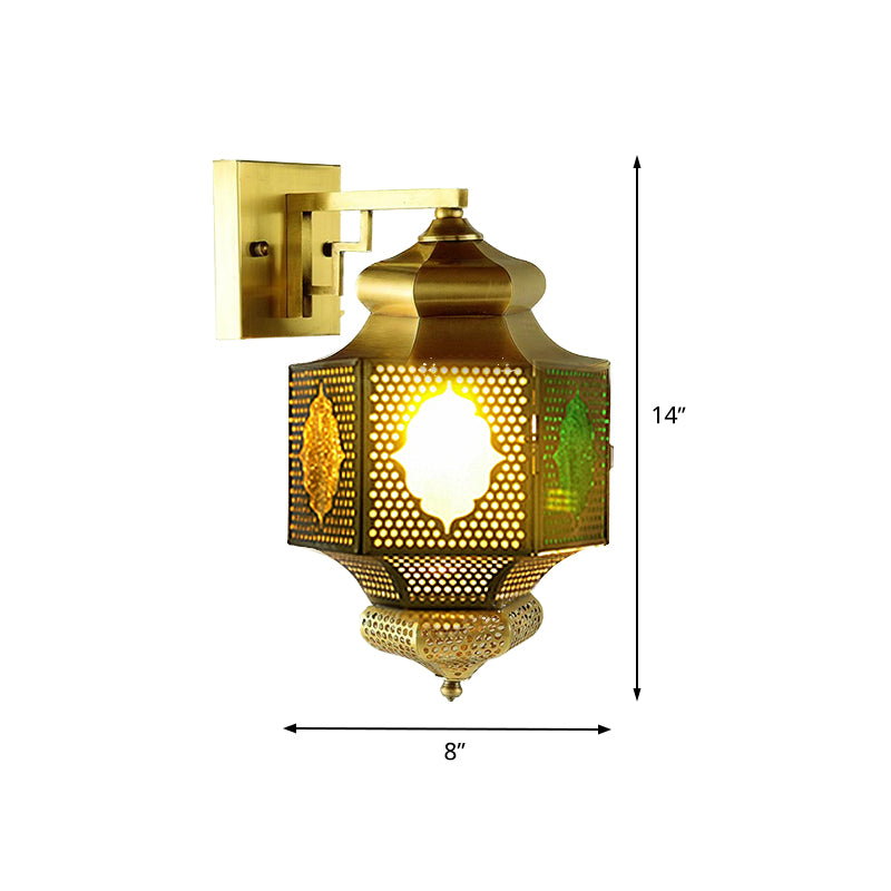 Arab Lantern Sconce Lighting 1 Head Metallic Wall Mount Lamp in Brass for Hallway Clearhalo 'Wall Lamps & Sconces' 'Wall Lights' Lighting' 392465