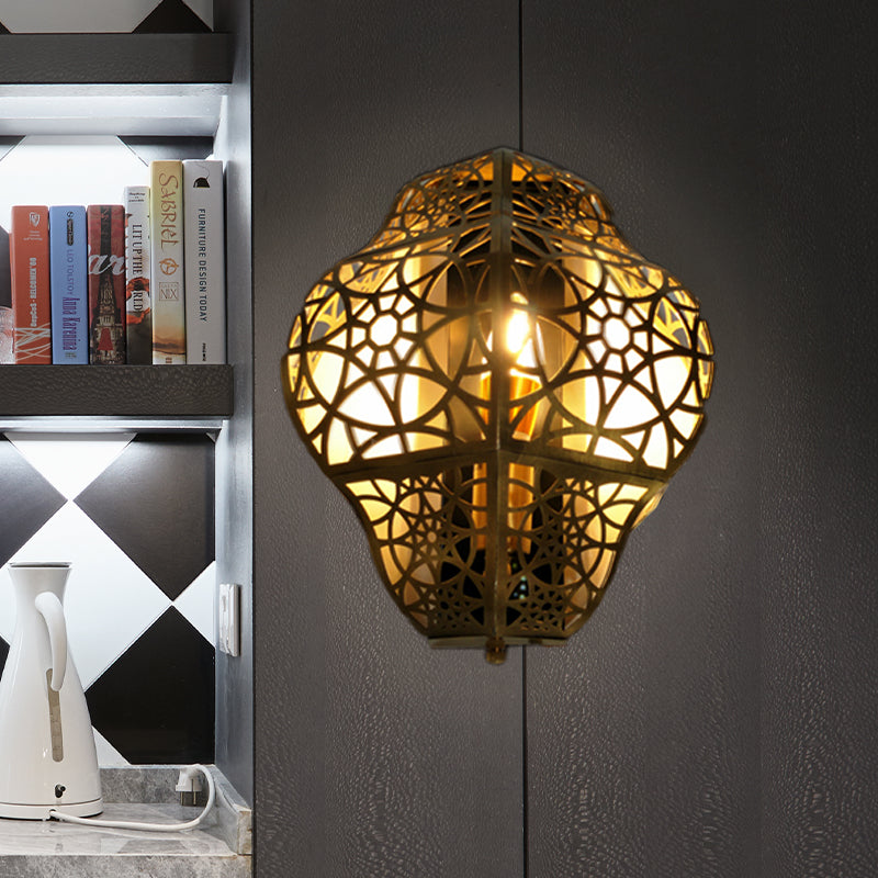 Brass Hollow-Out Sconce Light Arab Metallic 1 Bulb Corner Wall Mount Lamp Fixture Brass Clearhalo 'Wall Lamps & Sconces' 'Wall Lights' Lighting' 392472