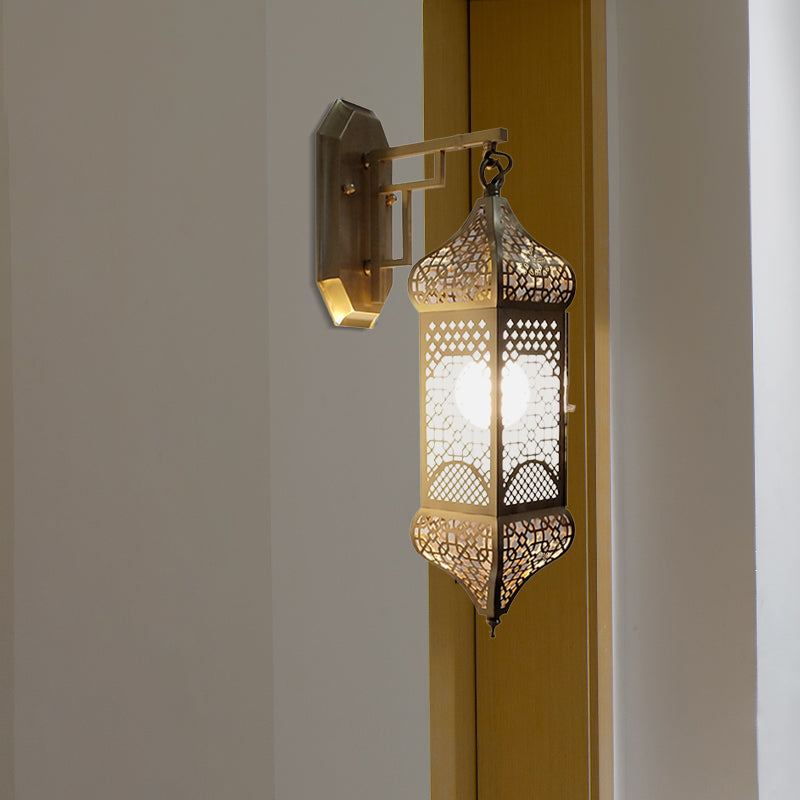 1 Head Metallic Sconce Lighting Arab Brass Lantern Corridor Wall Mount Ceiling Lamp Brass Clearhalo 'Wall Lamps & Sconces' 'Wall Lights' Lighting' 392477
