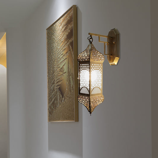 1 Head Metallic Sconce Lighting Arab Brass Lantern Corridor Wall Mount Ceiling Lamp Clearhalo 'Wall Lamps & Sconces' 'Wall Lights' Lighting' 392479