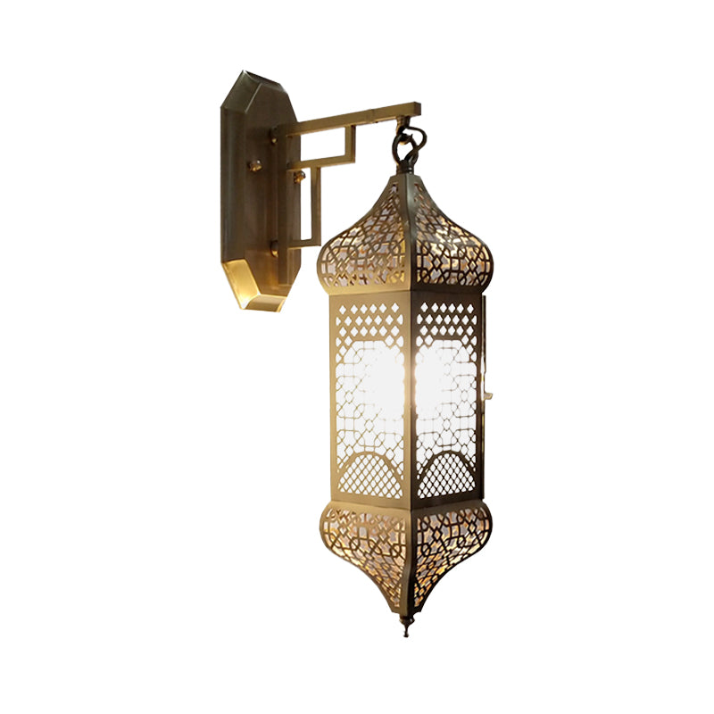 1 Head Metallic Sconce Lighting Arab Brass Lantern Corridor Wall Mount Ceiling Lamp Clearhalo 'Wall Lamps & Sconces' 'Wall Lights' Lighting' 392480