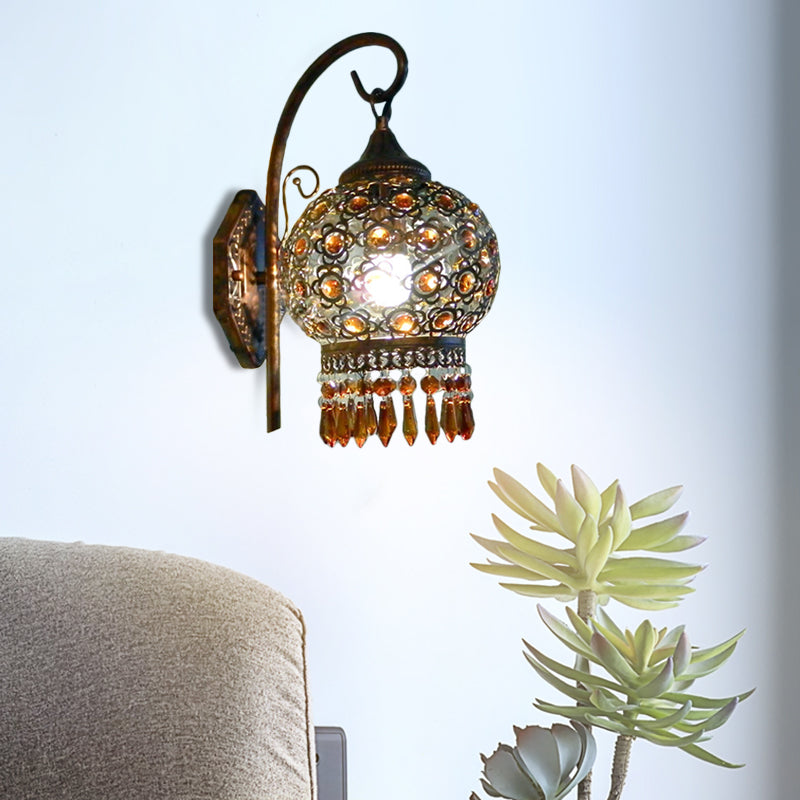 Rust 1 Bulb Sconce Light Bohemian Metal Global Wall Mount Lighting with Dangling Crystal for Bedroom Rust Clearhalo 'Wall Lamps & Sconces' 'Wall Lights' Lighting' 392492