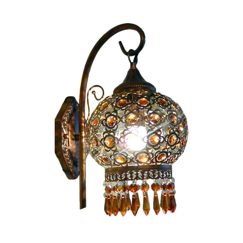 Rust 1 Bulb Sconce Light Bohemian Metal Global Wall Mount Lighting with Dangling Crystal for Bedroom Clearhalo 'Wall Lamps & Sconces' 'Wall Lights' Lighting' 392495