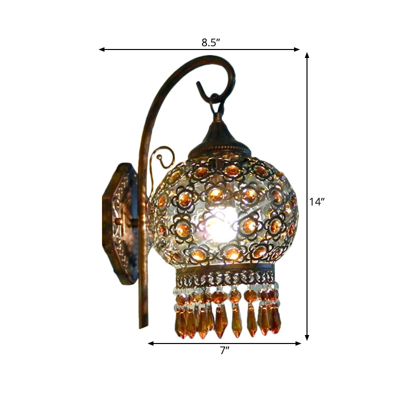 Rust 1 Bulb Sconce Light Bohemian Metal Global Wall Mount Lighting with Dangling Crystal for Bedroom Clearhalo 'Wall Lamps & Sconces' 'Wall Lights' Lighting' 392496