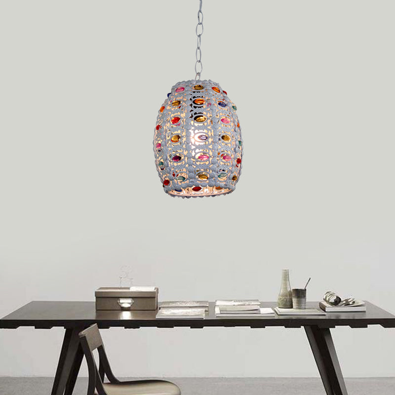 5"/6" Wide White 1 Light Pendant Lighting Traditional Stained Glass Cylinder/Barrel Hanging Light Fixture Clearhalo 'Ceiling Lights' 'Pendant Lights' 'Pendants' Lighting' 392506