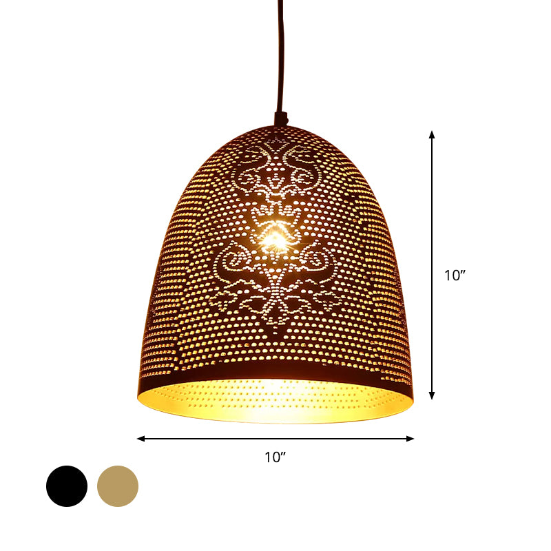 1 Light Half Egg Shape Pendant Arab Black/Brass Finish Metal Hanging Ceiling Lamp for Restaurant Clearhalo 'Ceiling Lights' 'Pendant Lights' 'Pendants' Lighting' 392514