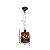 Stained Glass Bronze Hanging Pendant Cylinder/Rectangle/Barrel 1 Head Bohemian Drop Lamp for Living Room Clearhalo 'Ceiling Lights' 'Pendant Lights' 'Pendants' Lighting' 392525