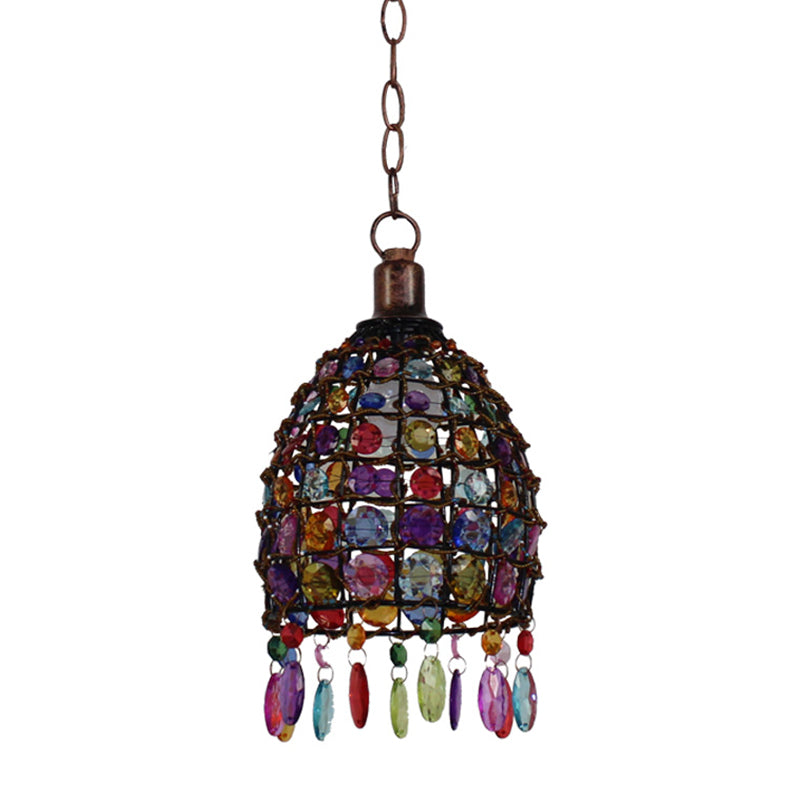 Stained Glass Bronze Hanging Pendant Cylinder/Rectangle/Barrel 1 Head Bohemian Drop Lamp for Living Room Clearhalo 'Ceiling Lights' 'Pendant Lights' 'Pendants' Lighting' 392526