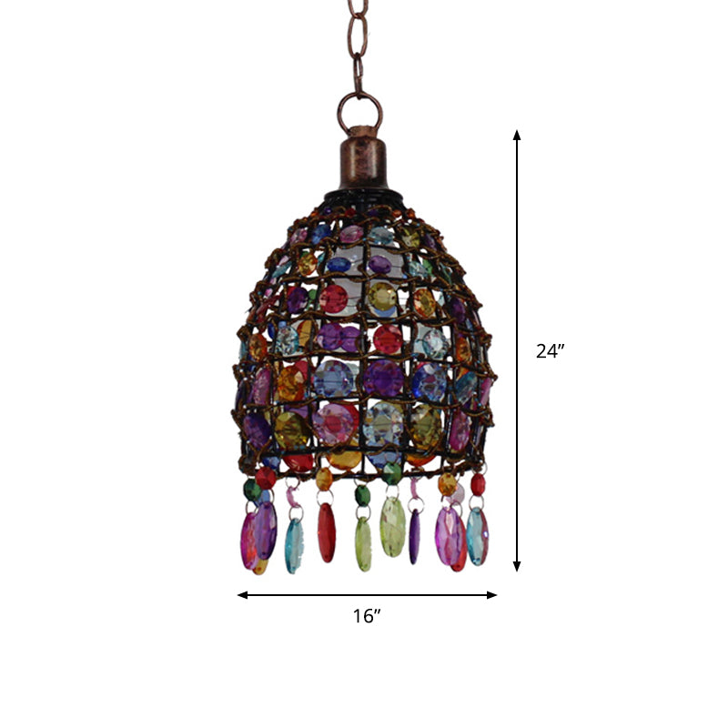 Stained Glass Bronze Hanging Pendant Cylinder/Rectangle/Barrel 1 Head Bohemian Drop Lamp for Living Room Clearhalo 'Ceiling Lights' 'Pendant Lights' 'Pendants' Lighting' 392527