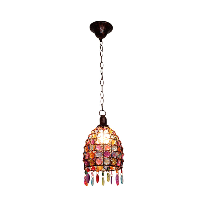 Art Deco Dome Ceiling Light 1 Light Stained Glass Drop Pendant in Rust for Restaurant Clearhalo 'Ceiling Lights' 'Pendant Lights' 'Pendants' Lighting' 392559