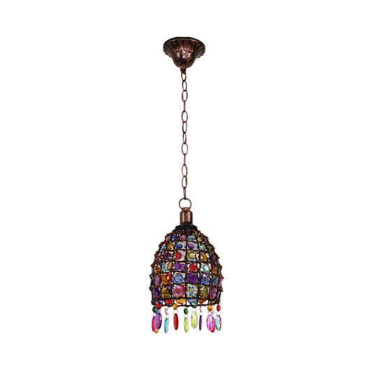 Art Deco Dome Ceiling Light 1 Light Stained Glass Drop Pendant in Rust for Restaurant Clearhalo 'Ceiling Lights' 'Pendant Lights' 'Pendants' Lighting' 392560