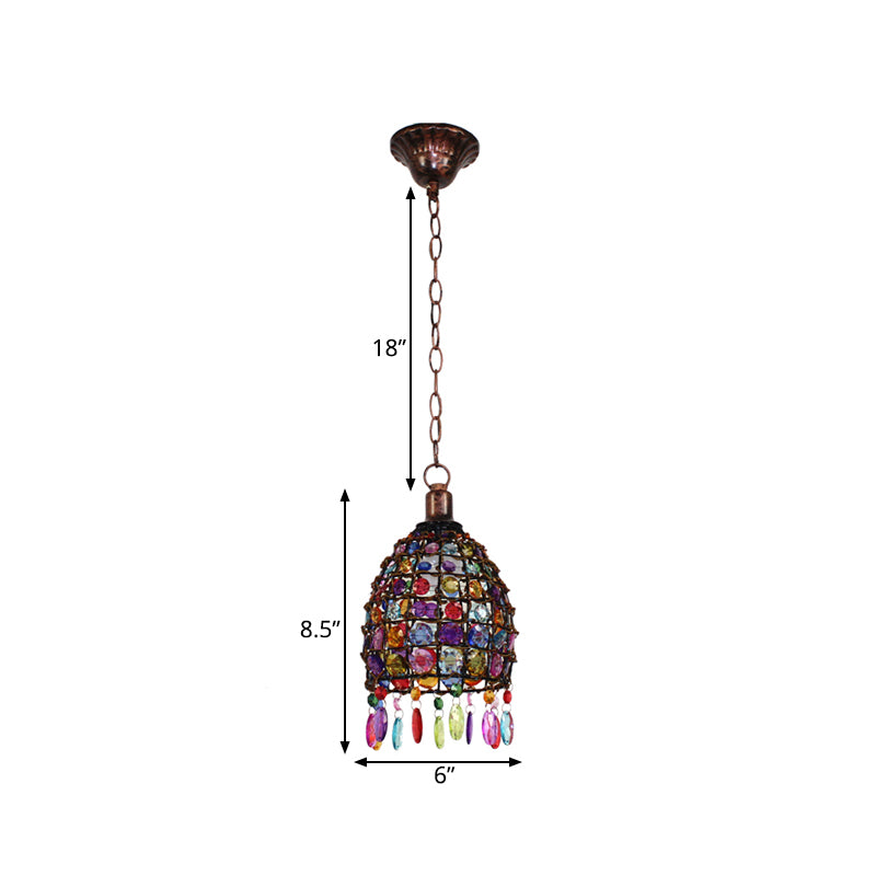 Art Deco Dome Ceiling Light 1 Light Stained Glass Drop Pendant in Rust for Restaurant Clearhalo 'Ceiling Lights' 'Pendant Lights' 'Pendants' Lighting' 392561