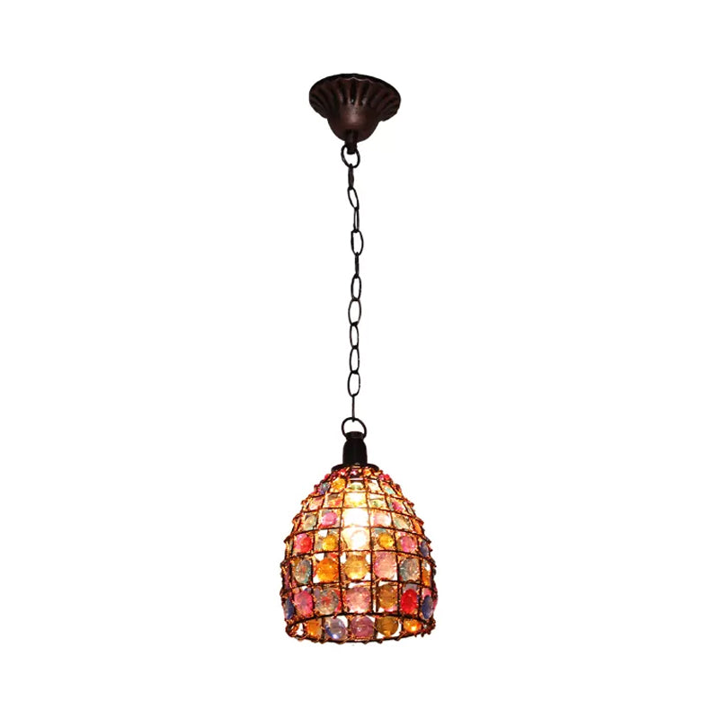 Dome/Globe Metal Hanging Pendant Bohemian 1 Head Restaurant Suspension Lamp in Rust, 6.5"/7.5"/8" Tall Clearhalo 'Ceiling Lights' 'Pendant Lights' 'Pendants' Lighting' 392572