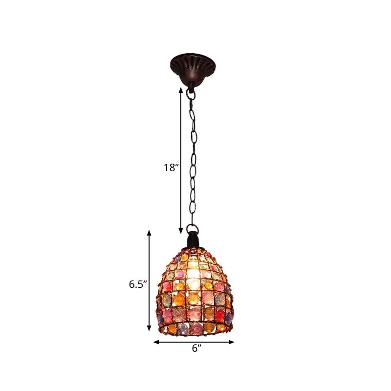 Dome/Globe Metal Hanging Pendant Bohemian 1 Head Restaurant Suspension Lamp in Rust, 6.5"/7.5"/8" Tall Clearhalo 'Ceiling Lights' 'Pendant Lights' 'Pendants' Lighting' 392573